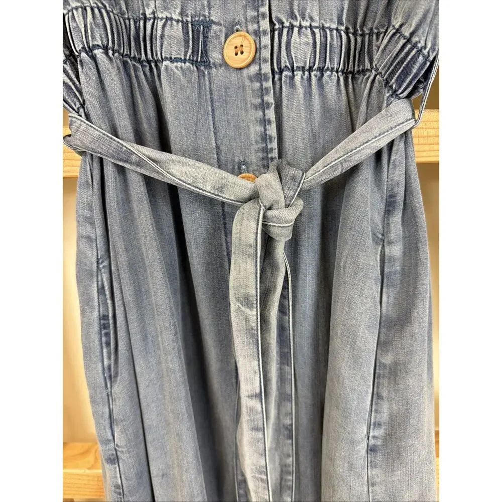 NWT Velvet Heart Blue Pockets Elastic Waist Button Up Shirt Dress #1414 Size SM - Picture 6 of 11